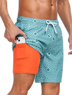 Bailey | Men's Tropical Print Swim Shorts, Drawstring Mid-Thigh Shorts | Direct Attire | Coral reef