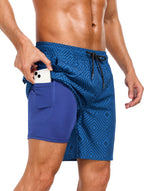 Bailey | Men's Tropical Print Swim Shorts, Drawstring Mid-Thigh Shorts | Direct Attire | Blue diamond