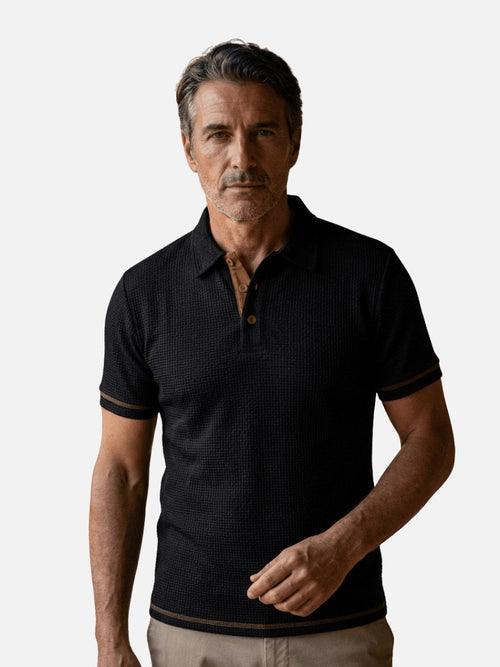 Baxter | Men's Breathable Modern Polo Shirt, Lightweight Smart-Casual Top | Direct Attire | Black
