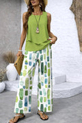 Bec | Women's Sleeveless Fluid Two-Piece Set, Wide-Leg Printed Lounge Set | Direct Attire