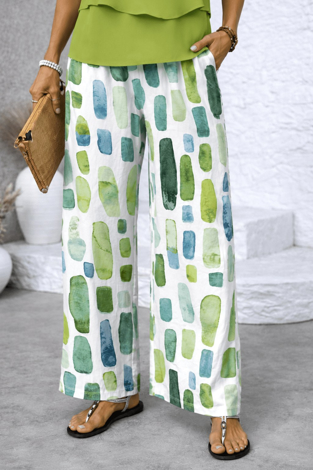 Bec | Women's Sleeveless Fluid Two-Piece Set, Wide-Leg Printed Lounge Set | Direct Attire