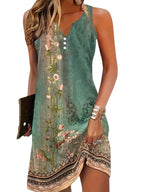 Belinda | Women's Floral Mini Dress with V-Neckline, Sleeveless Summer Dress | Direct Attire | Groente