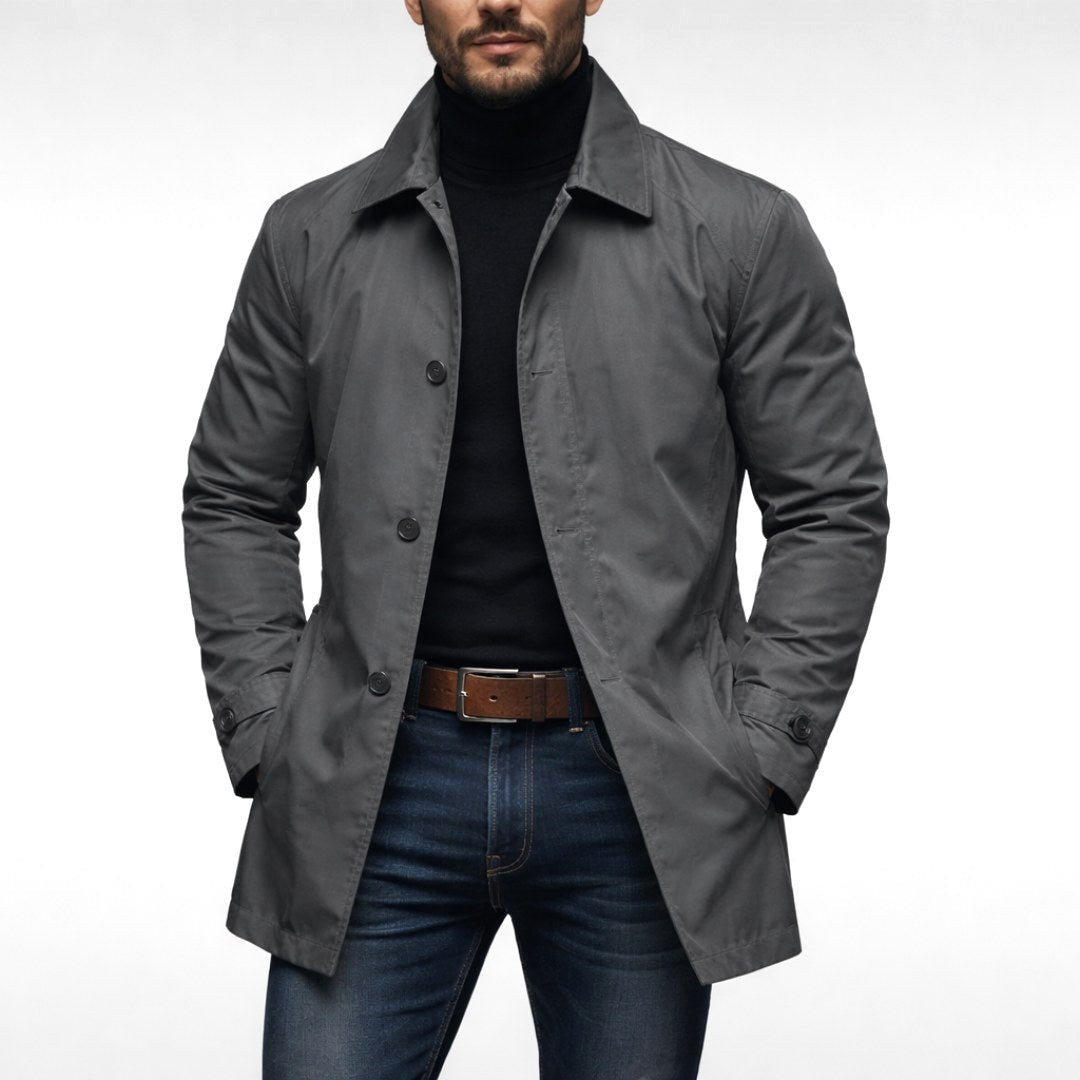 Benjamin | Men's Tailored All-Weather Overcoat, Timeless Autumn Coat | Direct Attire | Gray