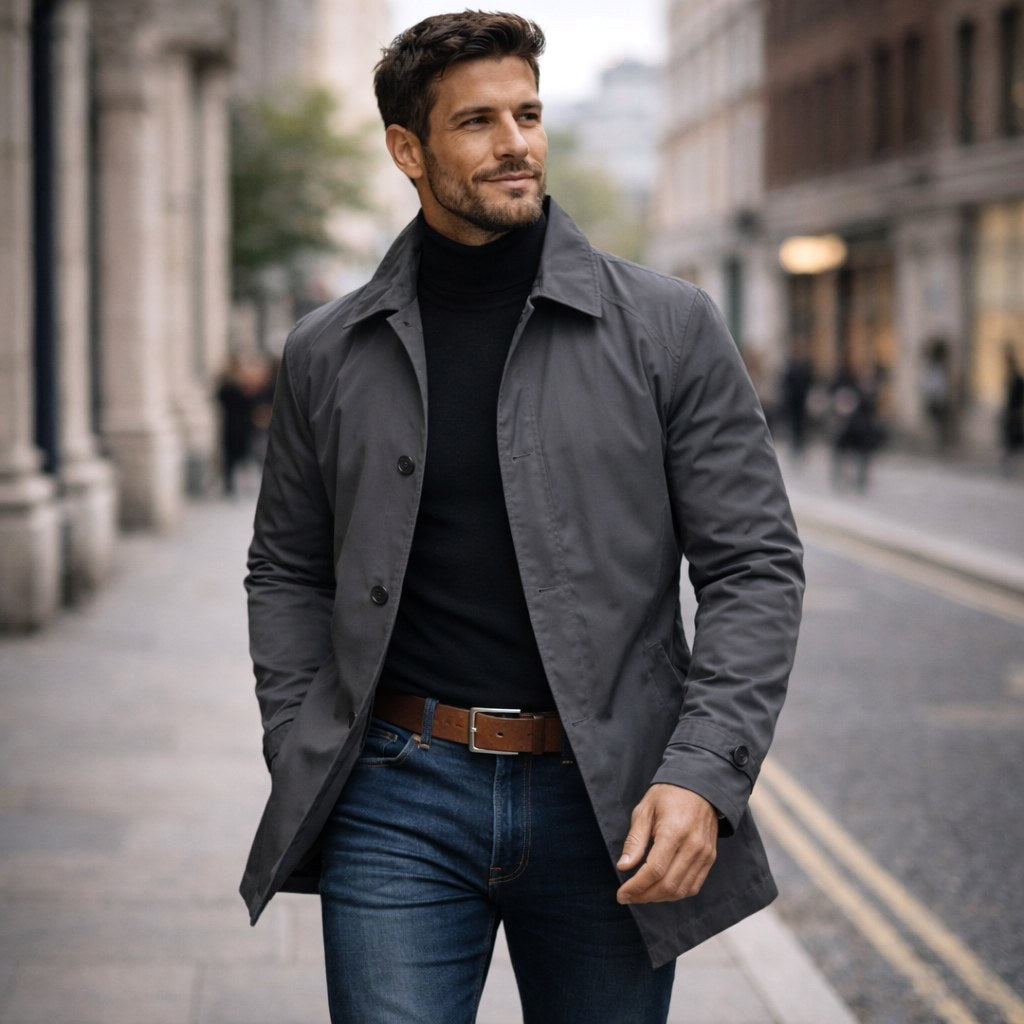 Benjamin | Men's Tailored All-Weather Overcoat, Timeless Autumn Coat | Direct Attire | Navy Blue