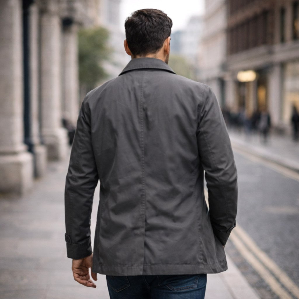 Benjamin | Men's Tailored All-Weather Overcoat, Timeless Autumn Coat | Direct Attire | Black