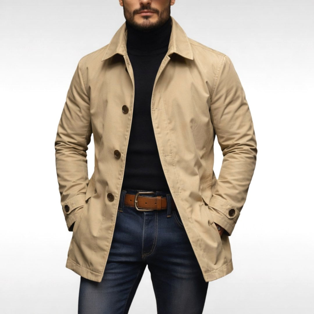 Benjamin | Men's Tailored All-Weather Overcoat, Timeless Autumn Coat | Direct Attire