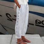 Bianca | Women's Lightweight Stripe Trousers, Relaxed Elastic Waist Trousers | Direct Attire | Gray