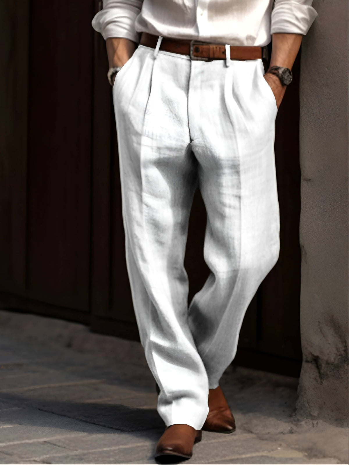Bodhi | Men's Classic Pleated Trousers, Tailored Dress Trousers | Direct Attire | White
