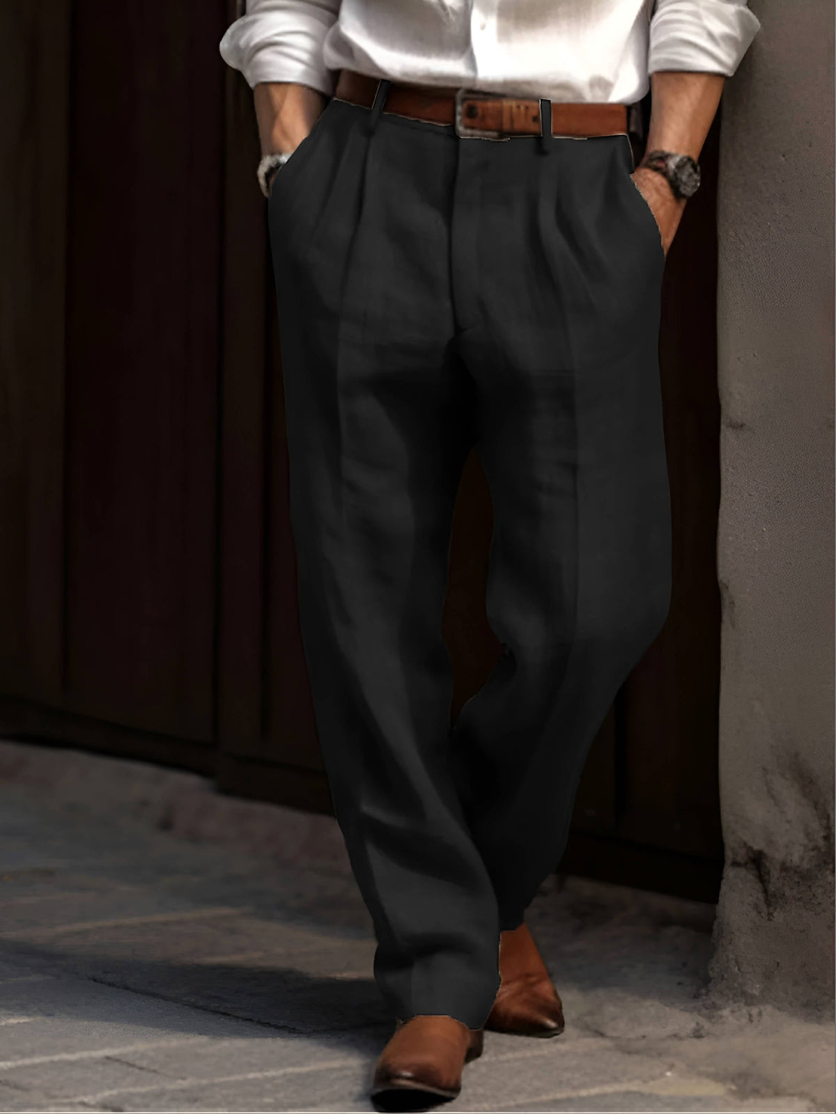 Bodhi | Men's Classic Pleated Trousers, Tailored Dress Trousers | Direct Attire | Black