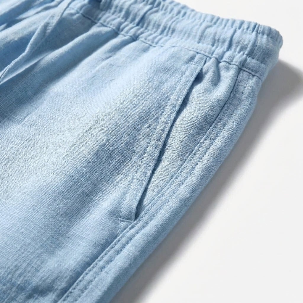 Brett | Men's Linen Trousers with Elastic Waist, Straight-Leg Trousers | Direct Attire | Caqui