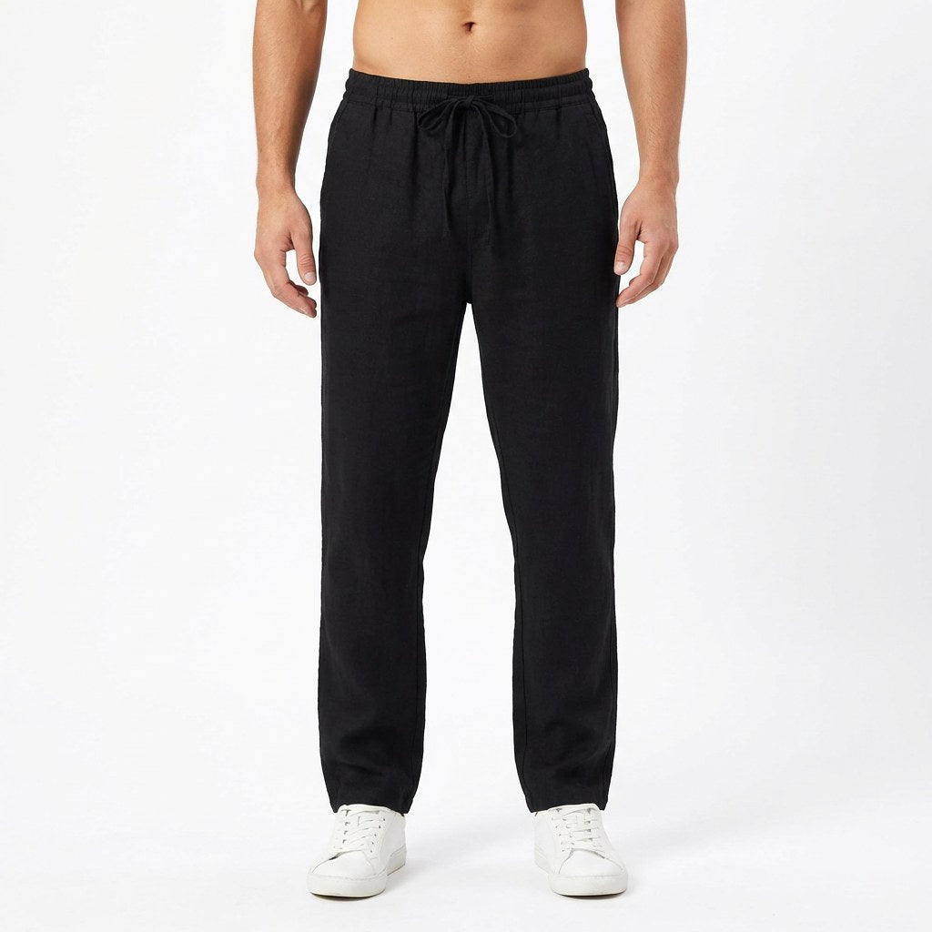 Brett | Men's Linen Trousers with Elastic Waist, Straight-Leg Trousers | Direct Attire | Gris
