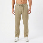 Brett | Men's Linen Trousers with Elastic Waist, Straight-Leg Trousers | Direct Attire | Blanco