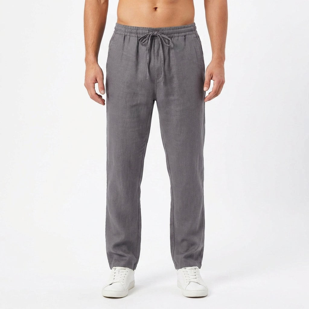 Brett | Men's Linen Trousers with Elastic Waist, Straight-Leg Trousers | Direct Attire | Beige