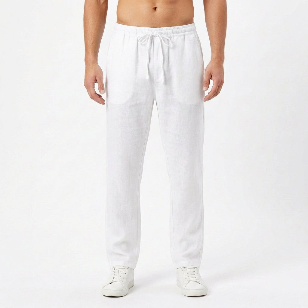Brett | Men's Linen Trousers with Elastic Waist, Straight-Leg Trousers | Direct Attire | Azul marino