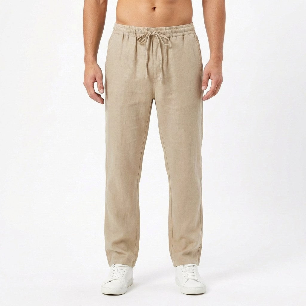 Brett | Men's Linen Trousers with Elastic Waist, Straight-Leg Trousers | Direct Attire