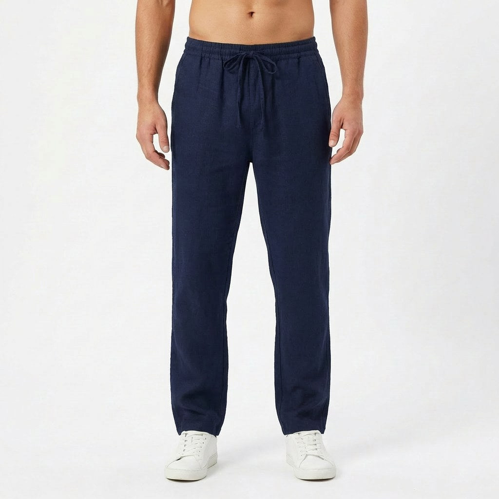 Brett | Men's Linen Trousers with Elastic Waist, Straight-Leg Trousers | Direct Attire