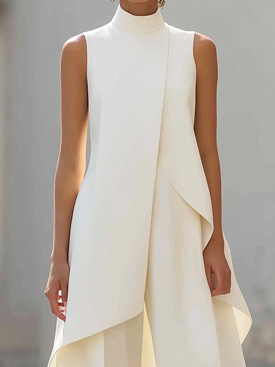 Brooke | Women's High-Neck Asymmetric Top Two-Piece Set, Wide-Leg Trouser Suit | Direct Attire | Negro