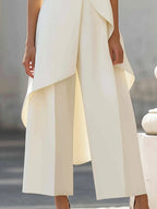 Brooke | Women's High-Neck Asymmetric Top Two-Piece Set, Wide-Leg Trouser Suit | Direct Attire | Azul Cielo