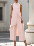 Brooke | Women's High-Neck Asymmetric Top Two-Piece Set, Wide-Leg Trouser Suit | Direct Attire | Verde Daiquiri