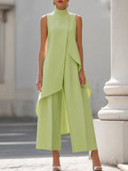 Brooke | Women's High-Neck Asymmetric Top Two-Piece Set, Wide-Leg Trouser Suit | Direct Attire