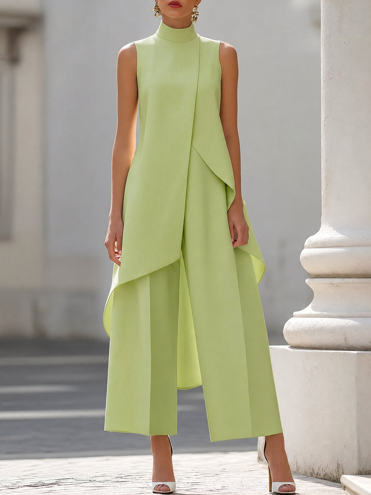 Brooke | Women's High-Neck Asymmetric Top Two-Piece Set, Wide-Leg Trouser Suit | Direct Attire