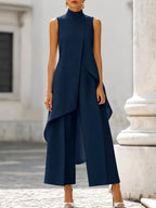 Brooke | Women's High-Neck Asymmetric Top Two-Piece Set, Wide-Leg Trouser Suit | Direct Attire