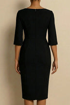 Brooke | Women's Pearl Split Sleeve Bodycon Midi Dress, Flattering Summer Dress for Holidays and Everyday Wear, Flattering Summer Dress for Holidays and Everyday Wear - Black