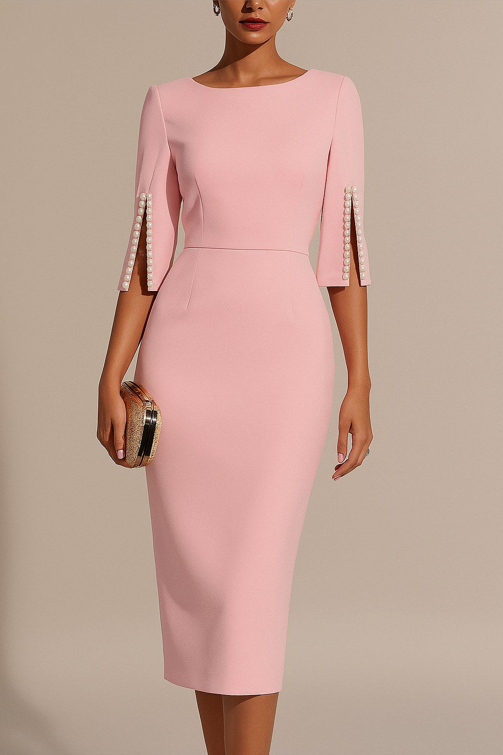 Brooke | Women's Pearl Split Sleeve Bodycon Midi Dress, Flattering Summer Dress for Holidays and Everyday Wear, Flattering Summer Dress for Holidays and Everyday Wear - image 4