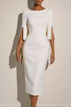Brooke | Women's Pearl Split Sleeve Bodycon Midi Dress, Flattering Summer Dress for Holidays and Everyday Wear, Flattering Summer Dress for Holidays and Everyday Wear - image 5