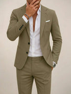 Callan | Men's Tailored Suit, Structured Jacket and Trousers Two-Piece Suit | Direct Attire | Khaki Green