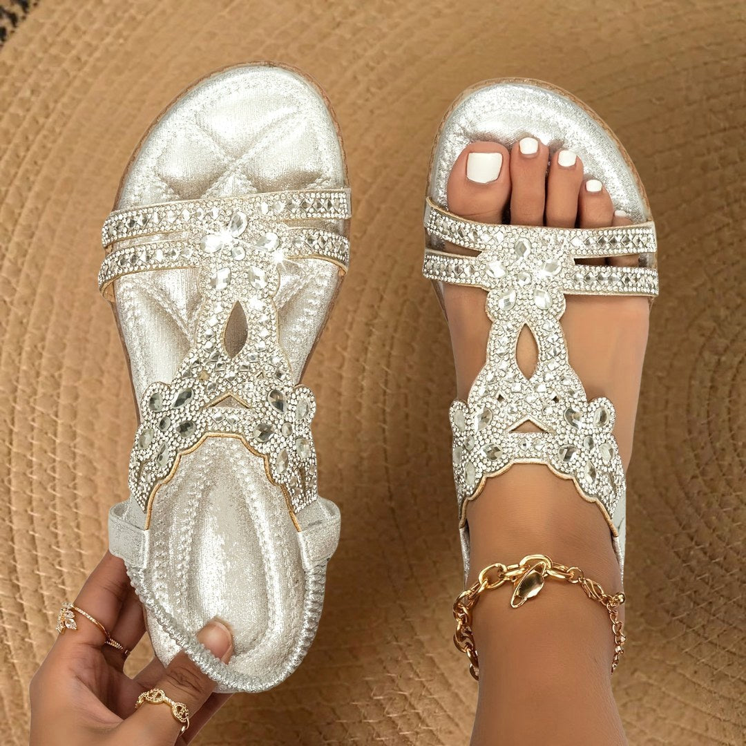 Carissa | Women's Orthopedic Flat Sandals with Rhinestone Details, Supportive Everyday Sandals