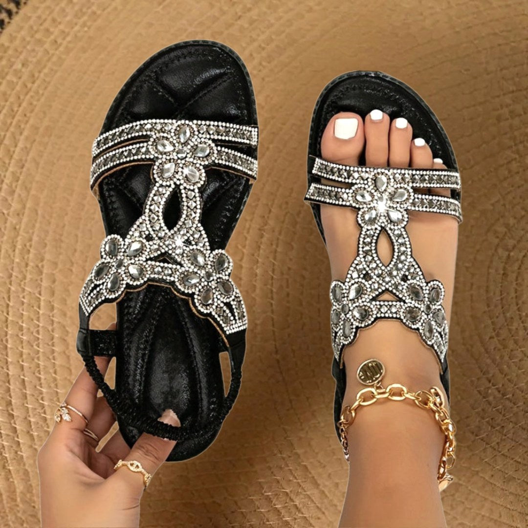 Carissa | Women's Orthopedic Flat Sandals with Rhinestone Details, Supportive Everyday Sandals