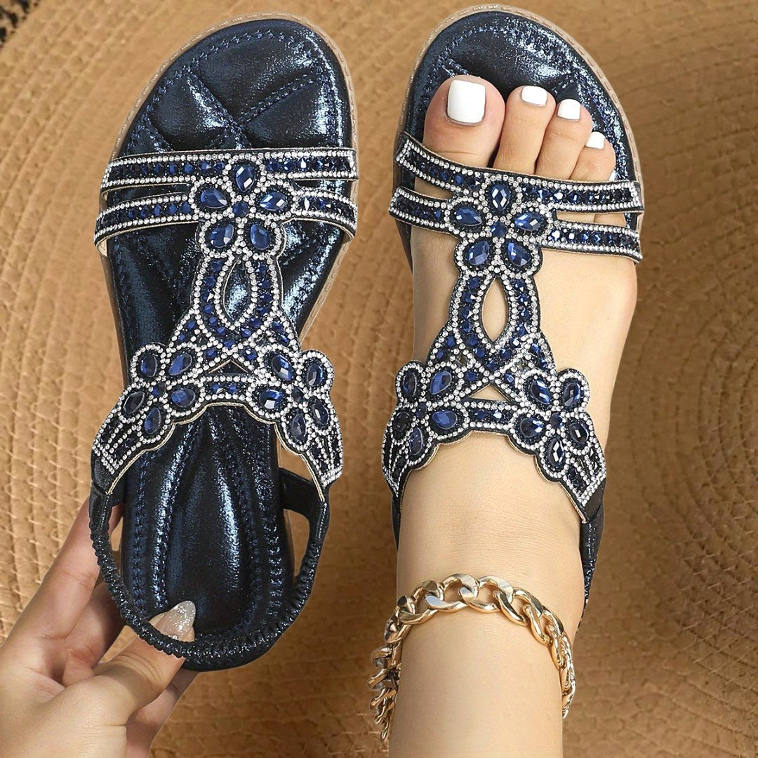 Carissa | Women's Orthopedic Flat Sandals with Rhinestone Details, Supportive Everyday Sandals