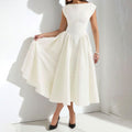 Caroline | Women's White Graduation Dress With Cap Sleeves, Flattering Summer Dress for Holidays and Everyday Wear, Flattering Summer Dress for Holidays and Everyday Wear - White