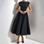 Caroline | Women's White Graduation Dress With Cap Sleeves, Flattering Summer Dress for Holidays and Everyday Wear, Flattering Summer Dress for Holidays and Everyday Wear - Black