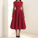 Caroline | Women's White Graduation Dress With Cap Sleeves, Flattering Summer Dress for Holidays and Everyday Wear, Flattering Summer Dress for Holidays and Everyday Wear - Red