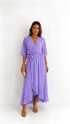 Casey | Women's Wrap-Front Chiffon Midi Dress, Flowing Occasion Dress | Direct Attire