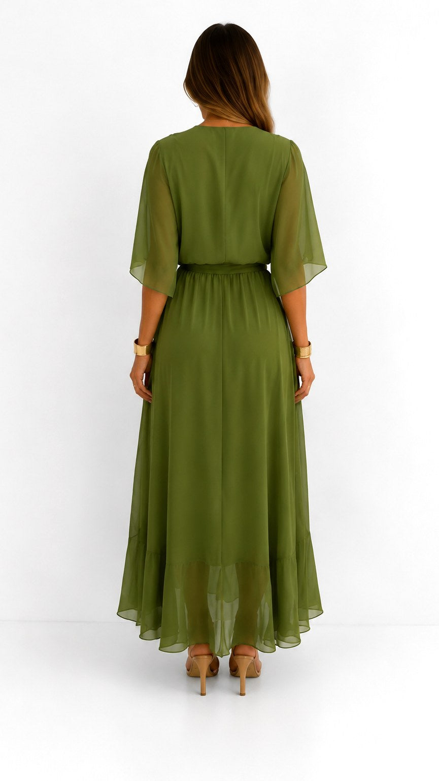 Casey | Women's Wrap-Front Chiffon Midi Dress, Flowing Occasion Dress | Direct Attire