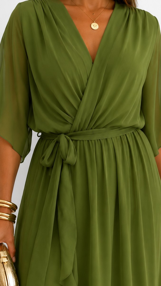 Casey | Women's Wrap-Front Chiffon Midi Dress, Flowing Occasion Dress | Direct Attire
