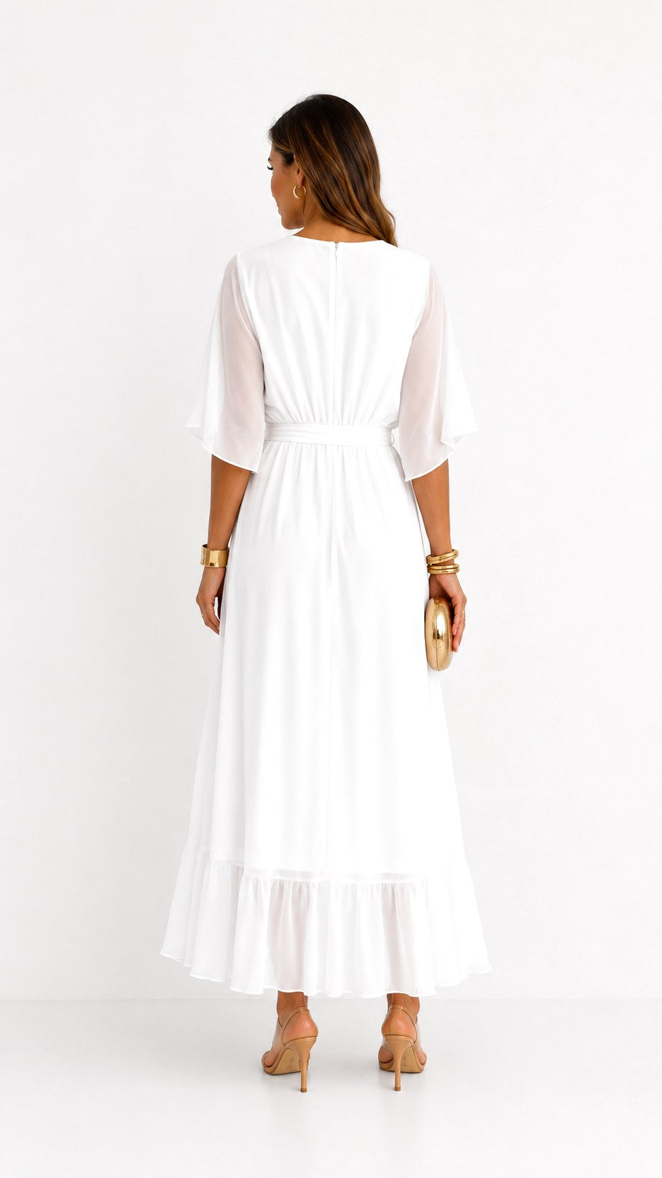 Casey | Women's Wrap-Front Chiffon Midi Dress, Flowing Occasion Dress | Direct Attire