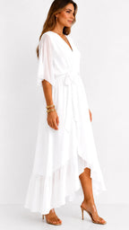 Casey | Women's Wrap-Front Chiffon Midi Dress, Flowing Occasion Dress | Direct Attire