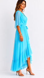 Casey | Women's Wrap-Front Chiffon Midi Dress, Flowing Occasion Dress | Direct Attire