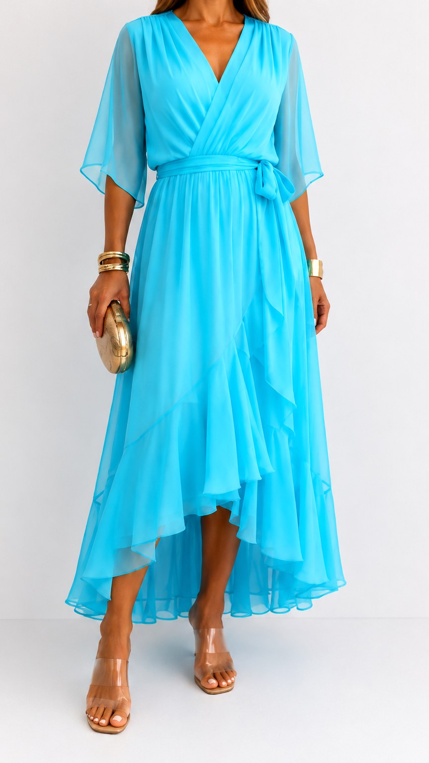 Casey | Women's Wrap-Front Chiffon Midi Dress, Flowing Occasion Dress | Direct Attire