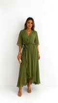 Casey | Women's Wrap-Front Chiffon Midi Dress, Flowing Occasion Dress | Direct Attire | Zwart