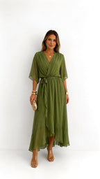 Casey | Women's Wrap-Front Chiffon Midi Dress, Flowing Occasion Dress | Direct Attire | Zwart