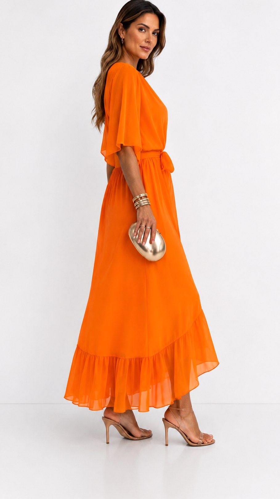 Casey | Women's Wrap-Front Chiffon Midi Dress, Flowing Occasion Dress | Direct Attire