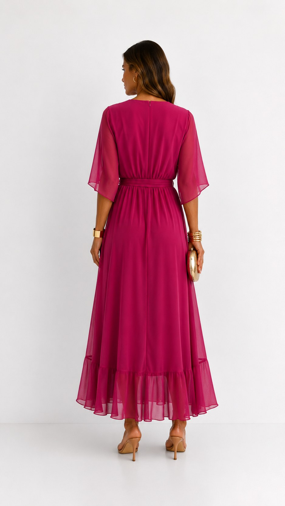 Casey | Women's Wrap-Front Chiffon Midi Dress, Flowing Occasion Dress | Direct Attire