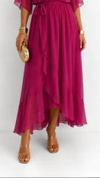 Casey | Women's Wrap-Front Chiffon Midi Dress, Flowing Occasion Dress | Direct Attire