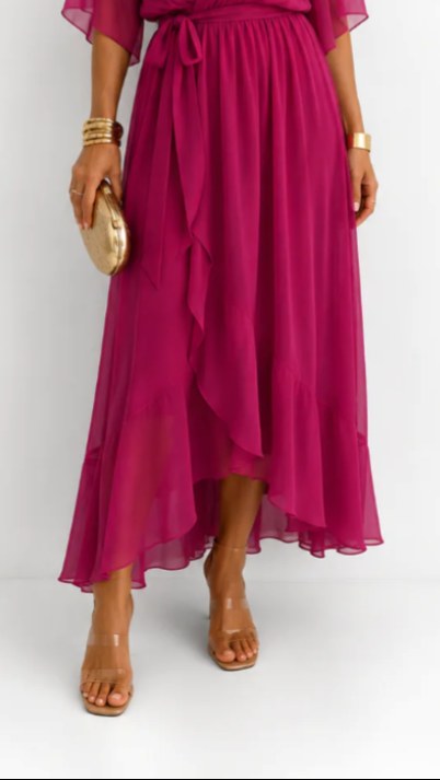 Casey | Women's Wrap-Front Chiffon Midi Dress, Flowing Occasion Dress | Direct Attire