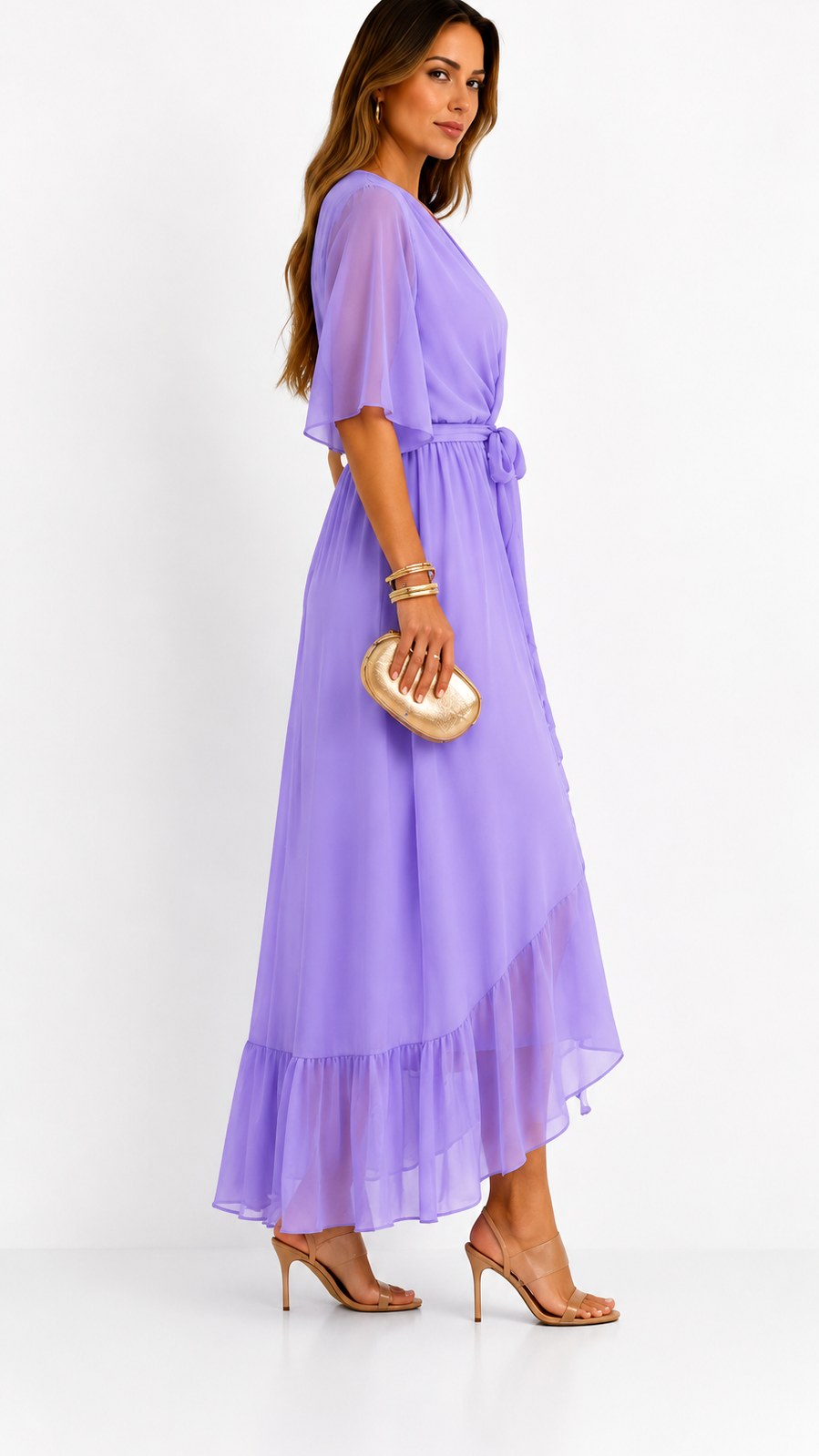 Casey | Women's Wrap-Front Chiffon Midi Dress, Flowing Occasion Dress | Direct Attire